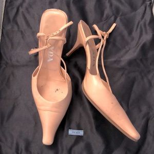 PRADA Nude Pink Leather Sling-back Pumps, Size 35.5, heel 2.5”